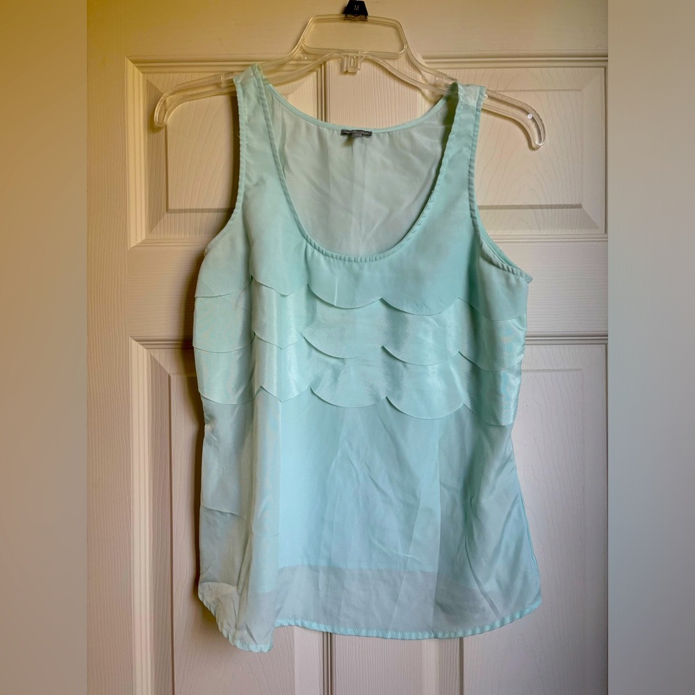 Scalloped mint sleveless top